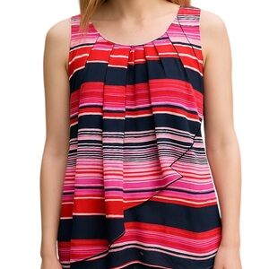 Red White and Blue Sleeveless Blouse Faux Wrap Front Womens Size See Description